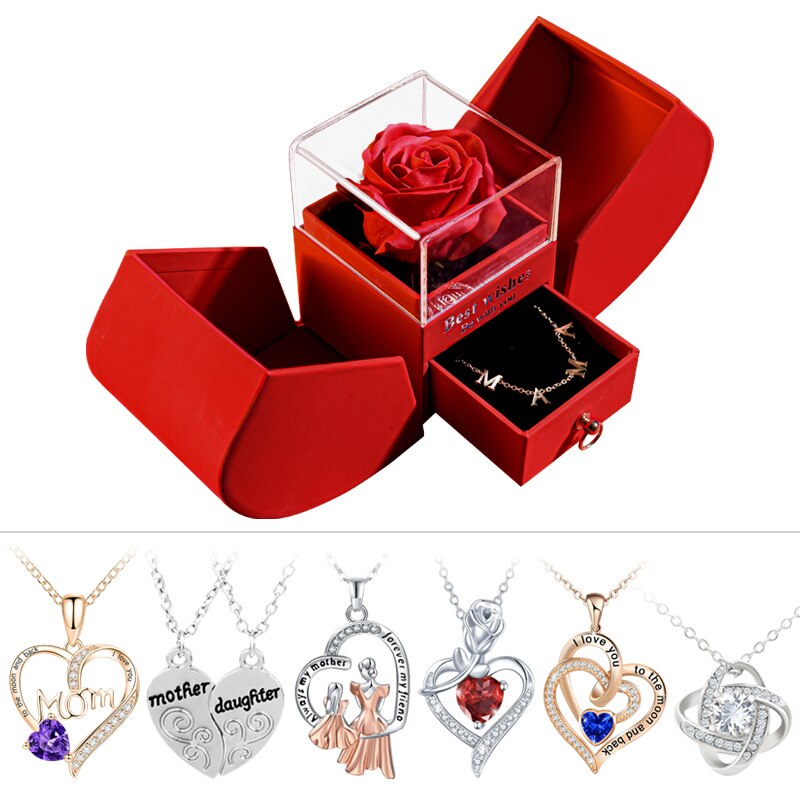 Eternal Rose Flower Jewelry Boxes Gift Wrap Necklace Ring Preserved Flowers  Birthday Gift Box for Valentine's Day Mother's Day EE